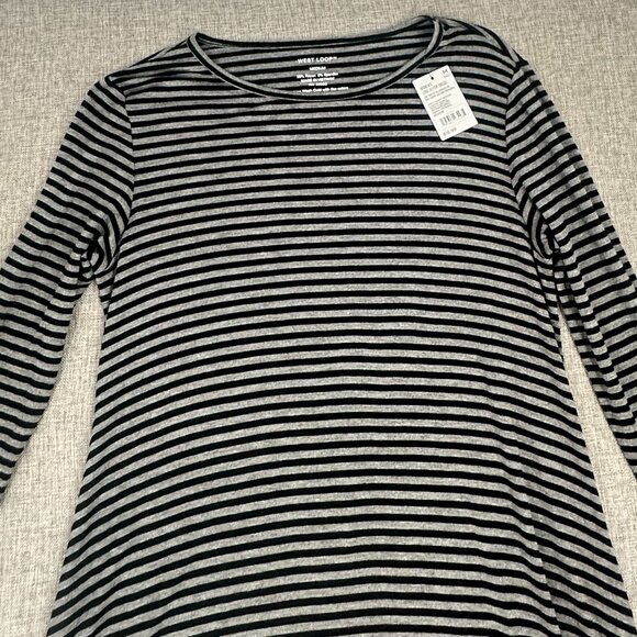 NEW! West Loop Striped Dress Black & Gray Medium Long Sleeve Stretch Rayon & Spa - Picture 4 of 11